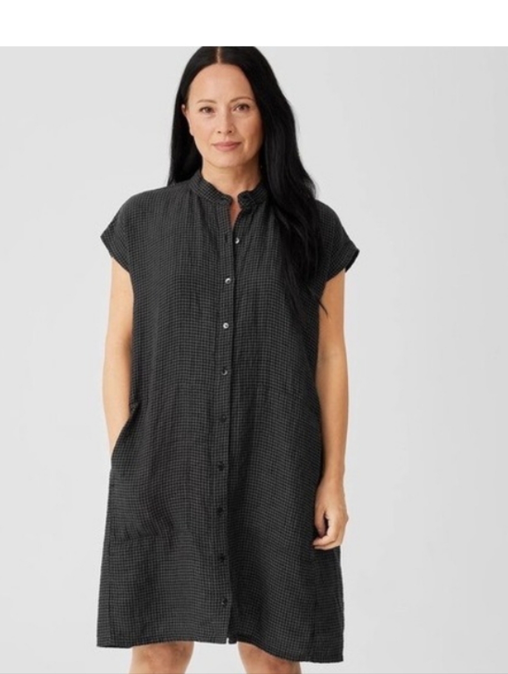 Eileen Fisher Womens Size 3x Purple &  Black Mini- Check Shirtdress